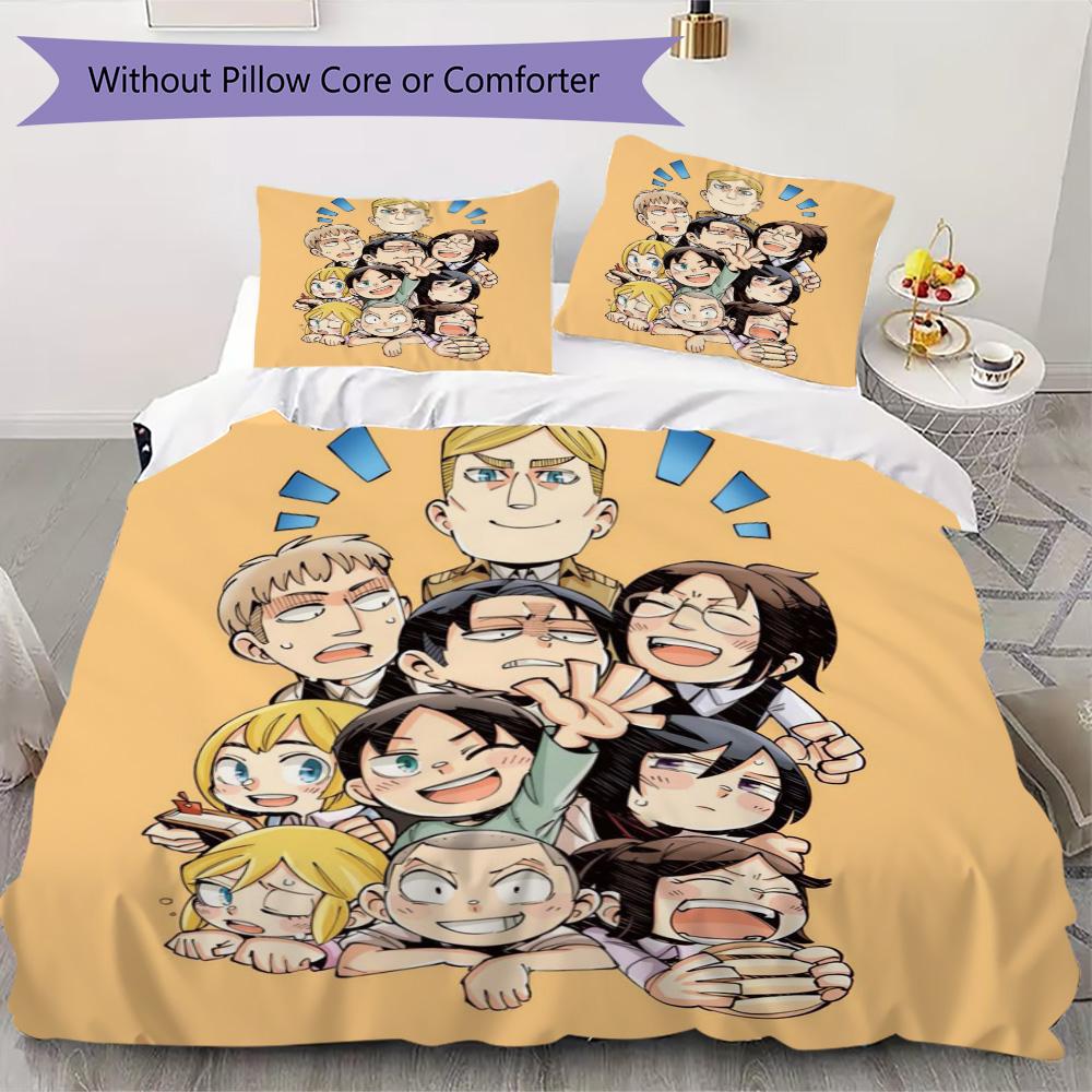 Attack on Titan Pattern Bedding,Quilt Set Quilt Cover Pillowcase Home Birthday Gift (1*duvet cover+2*pillowcase,without core)XSJT0917316
