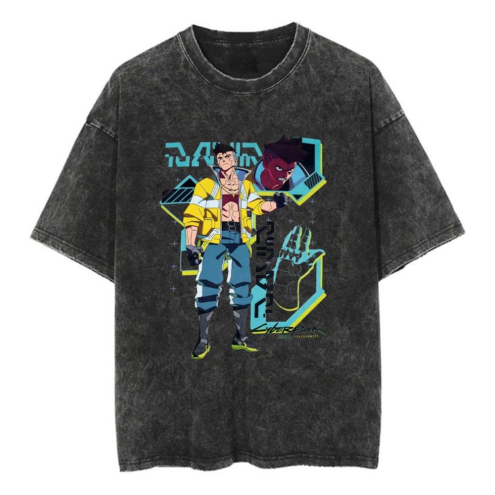 Игра Киберпанк ЛЮСИ Футболка Хлопок Вываренная Винтажная Футболка Оверсайз Харадзюку Уличный Повседневный Свободный Футболки с Коротким Рукавом