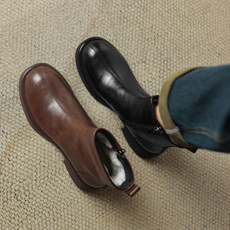 Мода 2024 Зимние Женские Сапоги Женская Обувь Круглый Носок Массивный Каблук Короткие Женские Ботинки Толстый Бархат Теплые Снежные Сапоги Челси Ботильоны