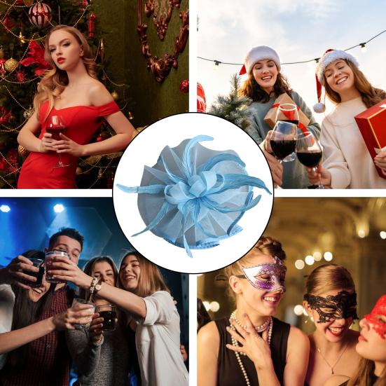 Women Fascinator Hat Tea Party Wedding Flower Feathers Headpiece Handmade Gauze Headband Clip Bridal Hair Accessories