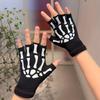 Hand Bone Skeleton Gloves - Half Finger, Fingerless Knitted Winter Warm-Up Workout Gloves for Music Festival Enthusiasts