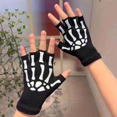 Перчатки Hand Bone Skeleton Gloves - полупальцевые, безпальцевые вязаные зимние перчатки для разогрева и тренировок для любителей музыкальных фестивалей