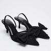 Women Pointed Sandals Black Mesh Luxury Designer Elegant Formal Footwear Charm Embroider High Heels Ladies Shoes