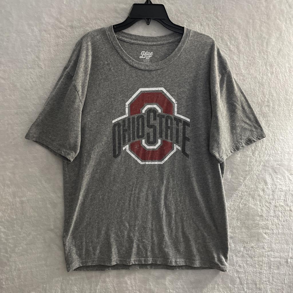 Синяя футболка 84 NCAA Ohio State для мужчин, серая, с графикой, с коротким рукавом, с круглым вырезом
