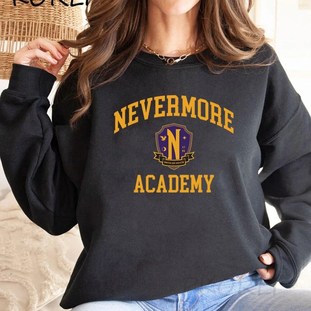 Толстовка Nevermore Academy Wednesday Adams, костюм в стиле ретро, ​​свитер из фильмов, унисекс, толстовки с круглым вырезом, повседневные пуловеры, толстовка унисекс