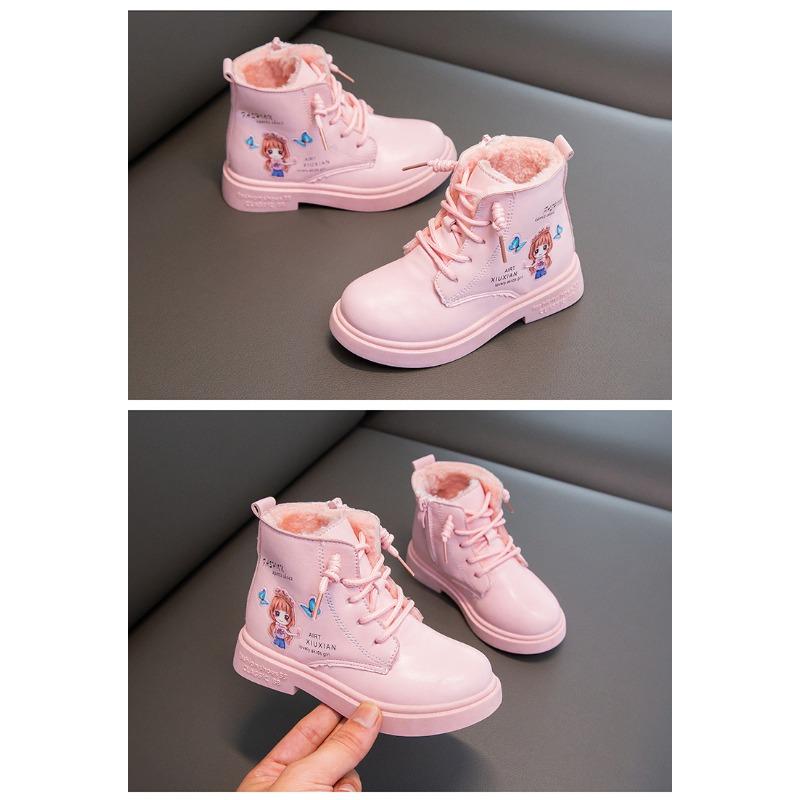 Модные милые туфли для девочек, зимние новые детские короткие ботинки, кожаные ботинки для принцессы