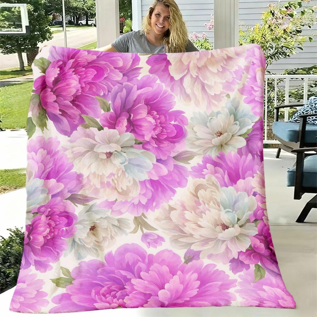 Sumptuous Floral Throw Blanket That Is Incredibly Soft And Warm, Suitable for All Seasons, Featuring Pink Roses, Peonies, And Hydrangeas in Pastel Sha