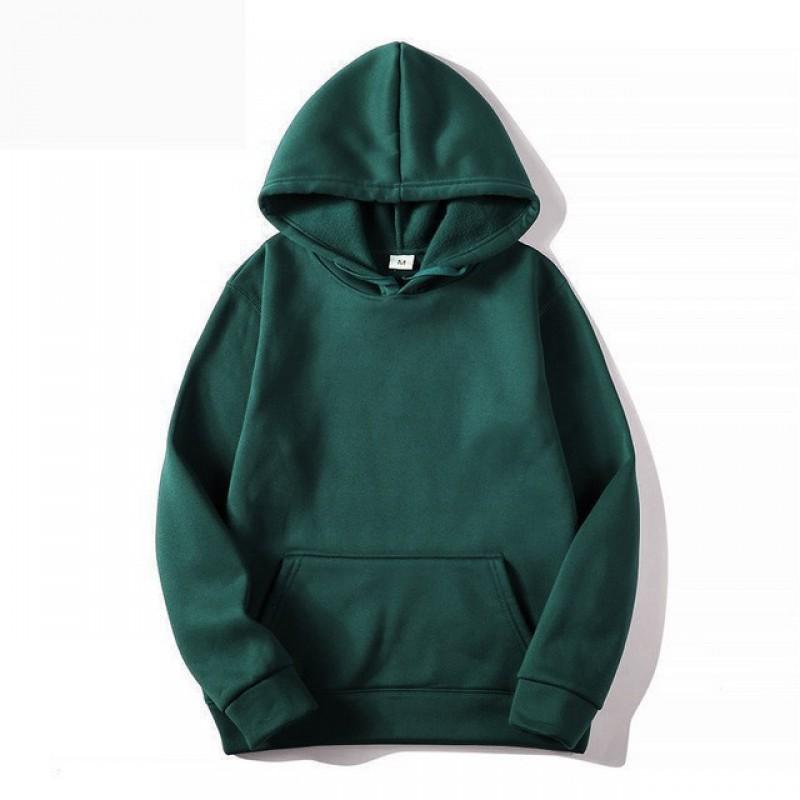 220g Solid Color Fleece-Lined Hooded Sweatshirt Unisex Loose Fit Casual Pullover Fall