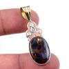 Natural Pietersite Gemstone 925 Solid Sterling Silver TwoTone Pendant 1.75" j2N68