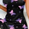 Ночная сорочка новой моды с принтом бабочек для женщин, черная, со звездочками, короткая, на тонких бретельках-спагетти, одежда для сна, милая и модная ночная одежда, горячая