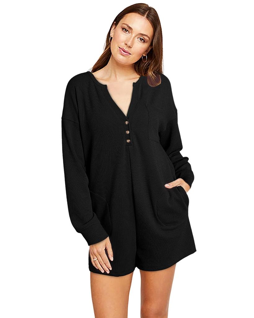 Azura Exchange Комбинезон с длинными рукавами и V-образным вырезом на пуговицах