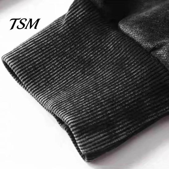 Cozy Autumn Top Fall Spring Unisex Hoodie Big Pocket Hooded Loose Distressed Washed Elastic Pullover Cuffs And Hem Sloping Shoulder Pure Color