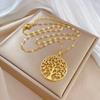 Luxury Tree of Life Zircon Necklace for Women Gold-plated Charm Big Tree Stainless Steel Pendant Jewelry Lucky Accessories Gift