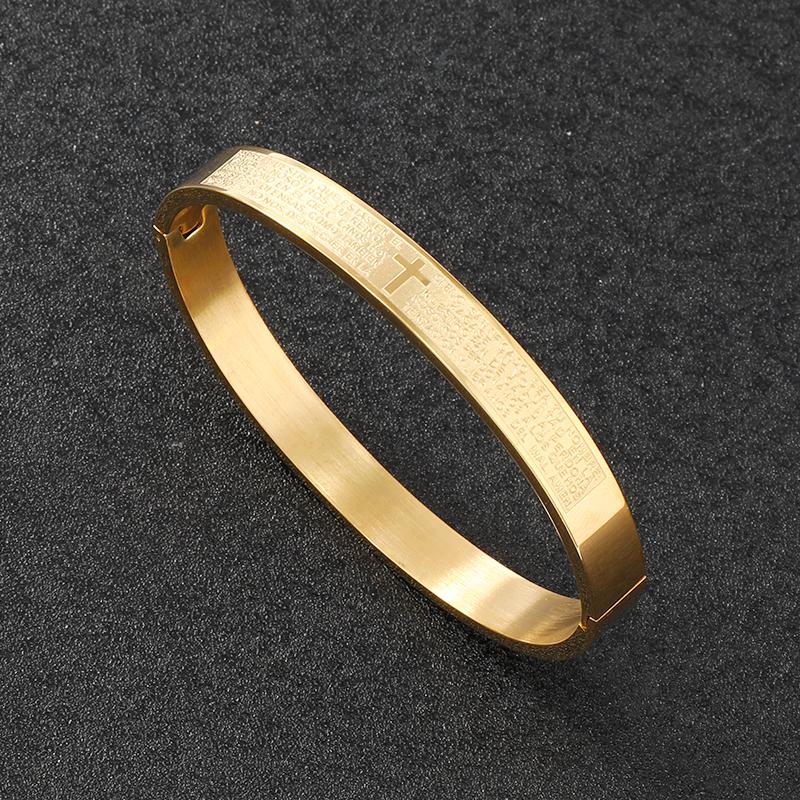 Luxury Stainless Steel Cross Carving Spanish Scripture Man Bracelets for Women Jewelry Couple Gifts
