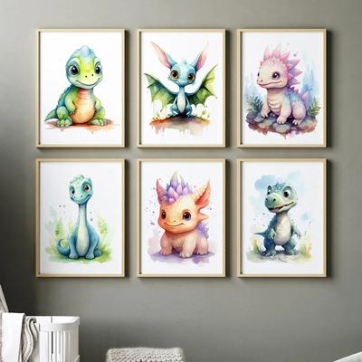 Динозавр мультфильм очаровательный динозавр мальчик детская настенная живопись холст картина детская игровая комната печатный плакат детская комната домашний декор