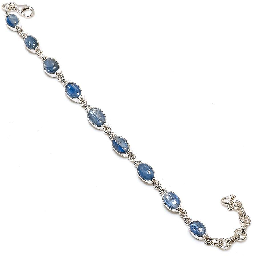 Браслет из натурального синего кианита из стерлингового серебра 925 пробы 7-8 дюймов k3M68
