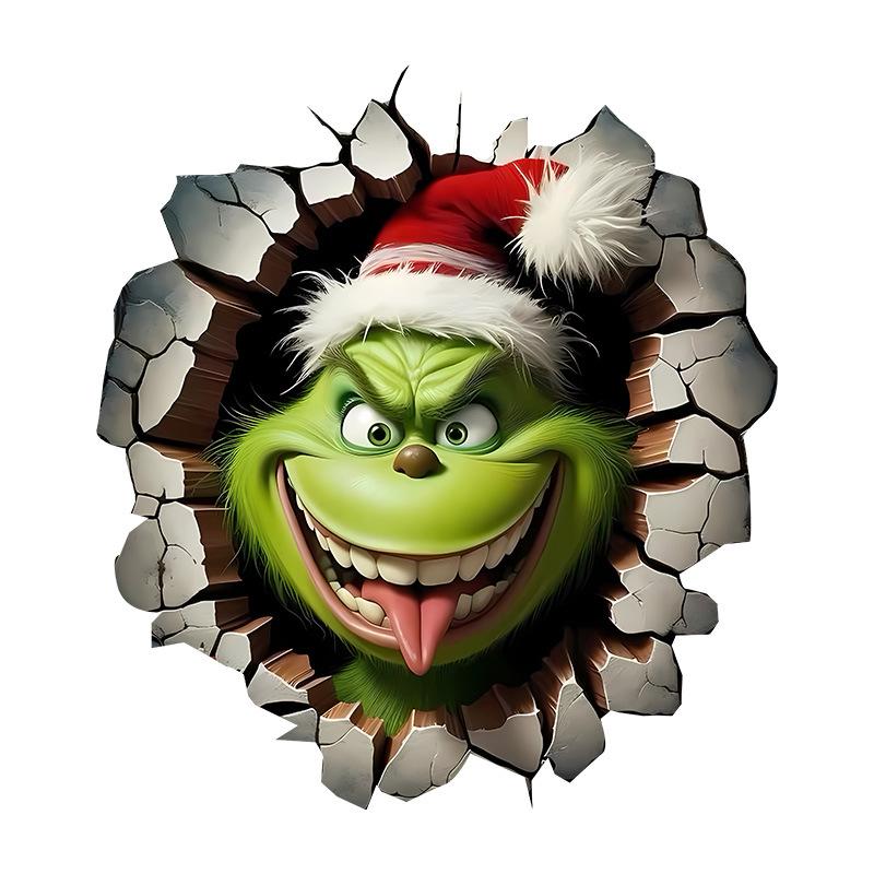 Рождество сломанная стена гостиная настенное украшение домашняя наклейка самоклеящаяся мультяшный Гринч зеленые волосы монстр наклейка на окно