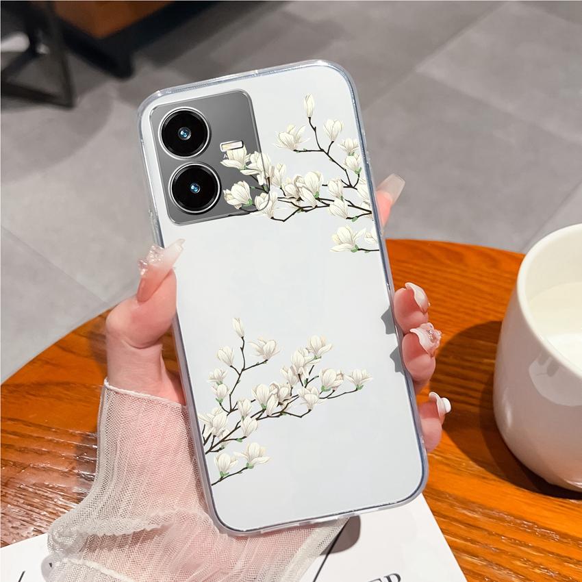 Для Vivo Y22S Y27 Y33 Y36 Y37 Y35 Чехлы для телефонов Красивый цветочный узор Защита камеры Прозрачный силиконовый Противоударный Защитный чехол Для Vivo Чехол