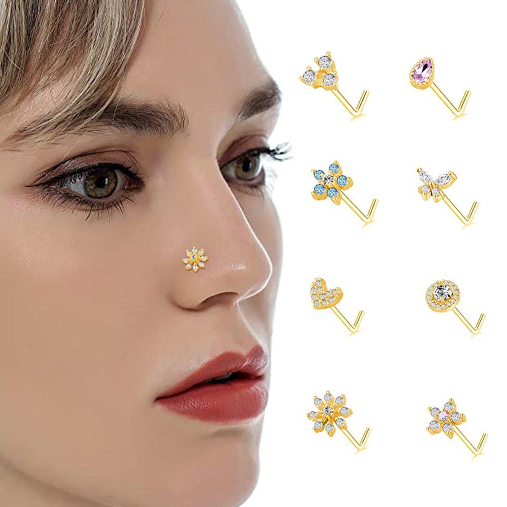 Piercing Stainless Steel Male Zircon Septum Nose Ring Nose Stud L Shape Nose Ring Body Jewelry