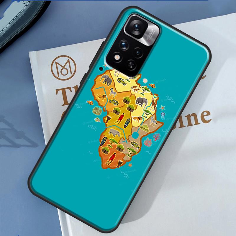 Africa Map Geography Painted Case For Xiaomi Redmi Note 14 13 11 9 10 12 Pro 9S 10S 11S 12S Redmi 10C 12C 13C 14C Cover
