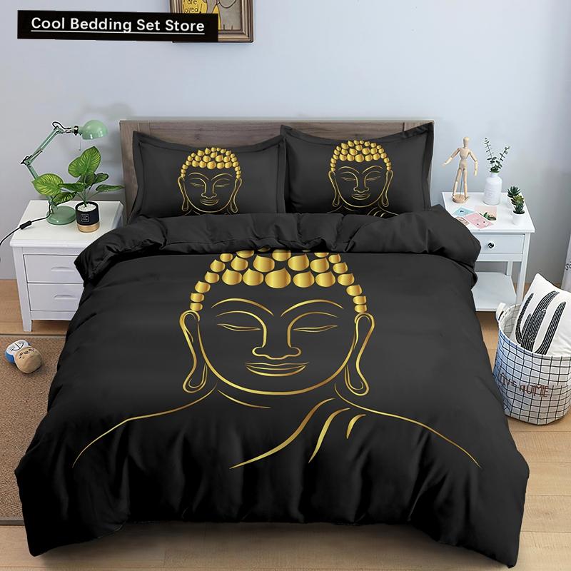 Комплект постельного белья Будда Индийская религия Буддизм Медитация Мандала Пододеяльник Улыбка Будды Цветочный мягкий пододеяльник Queen King Size