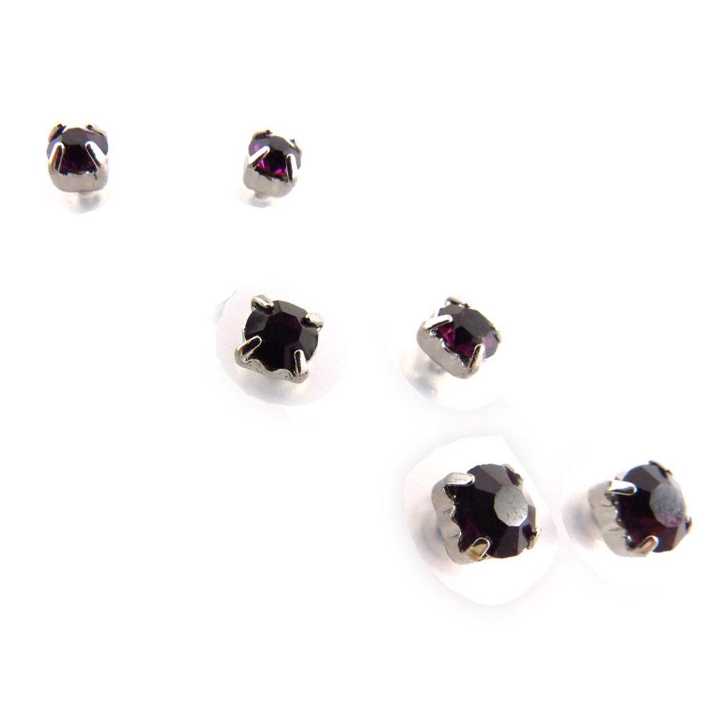 Les Trésors De Lily [J6238] - 3 paires de boucles 'Cristal' violet