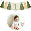1st Birthday High Chair Banner Decoration Green Tassel Themed Birthday Party Decoration Girl Baby Shower Wall Hanging Banner