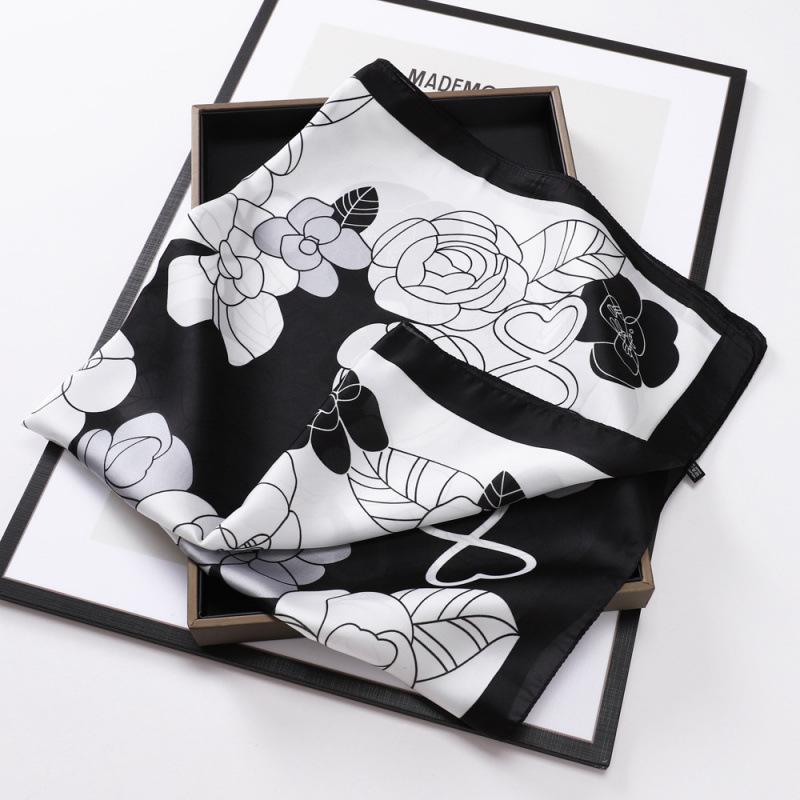French Small Silk Scarf Women'S 70 Square Scarf Simple Geometric Striped High-End Headband Hair Tie Simulation Silk Square Scarf Scarf Neck Tie