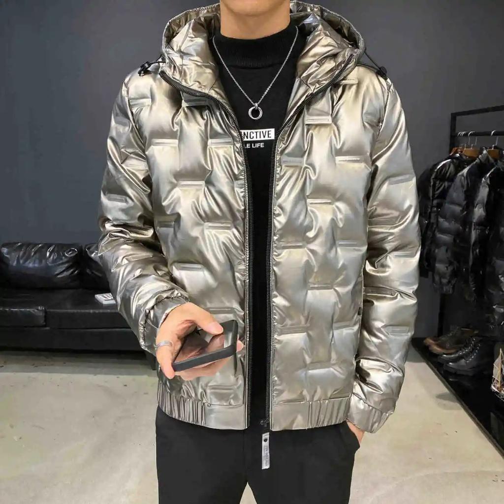 Куртка на белом утином пуху, новая мужская зимняя трендовая короткая куртка, легкая и теплая корейская версия, для отдыха, яркое лицо, приталенная