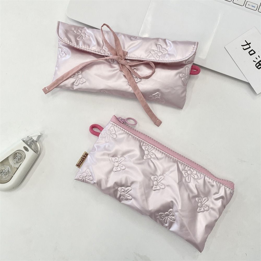 PU Leather Pen Bag Quilted Cosmetic Bag Cute Pen Pouch  Girls Gift