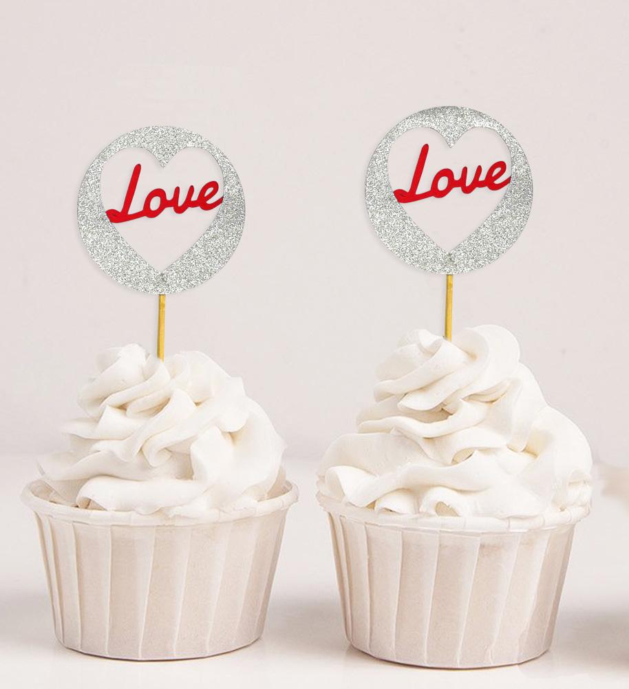 Дарлинг Сувенир| Блестящие украшения для свадебных кексов в форме сердца и любви | Украшения для праздничных десертов - упаковка