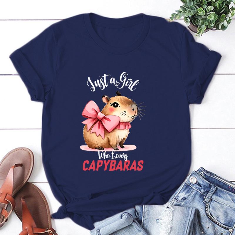 New Just A Girl Who Lovers Capybara Graphic Print T-Shirt Women Men Fashion Round Neck Loose Tee Shirt Streetwear Casual T Shirt