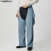 INCERUN Мужские длинные брюки с пуговицами на талии и полым шаговым швом, повседневные брюки с широкими штанинами