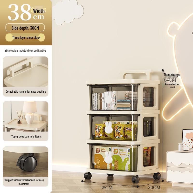 Rabbit Trolley: Multi-layer Cart with Wheels and Drawer for Children's Books and Storage
