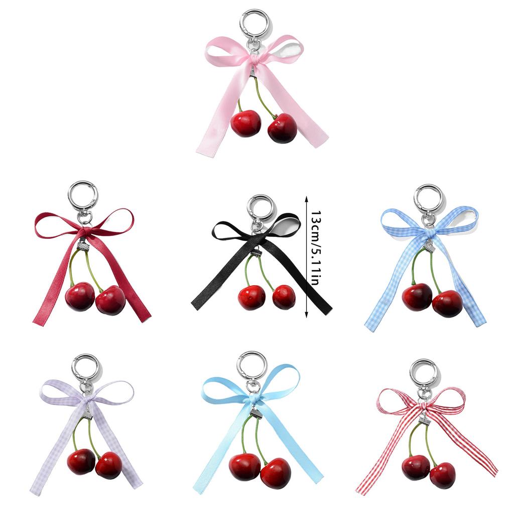 Модная подвеска в виде сумки из искусственной вишни, имитация фруктов, брелок для ключей с бантом из ленты для повседневного использования