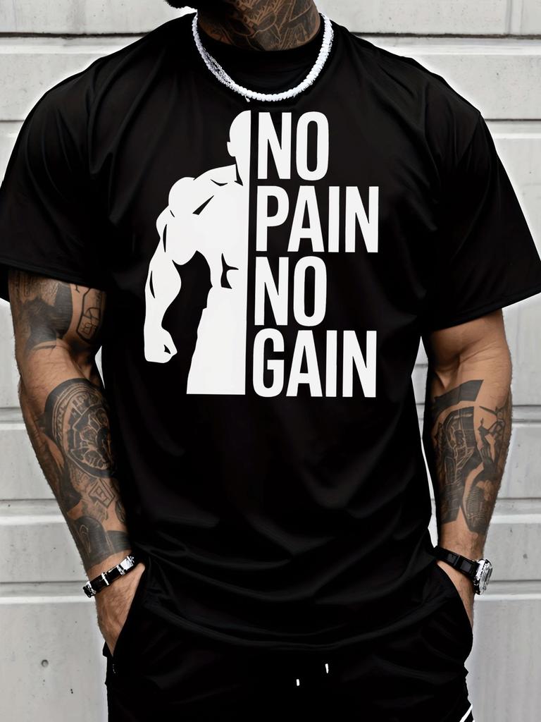 Фитнес Силуэт Мышц Без Боли Нет Роста Текстовая Графическая Печать Унисекс Футболка с Круглым Вырезом и Короткой Рукавой Повседневная Мягкая Базовая Повседневная Одежда Топ