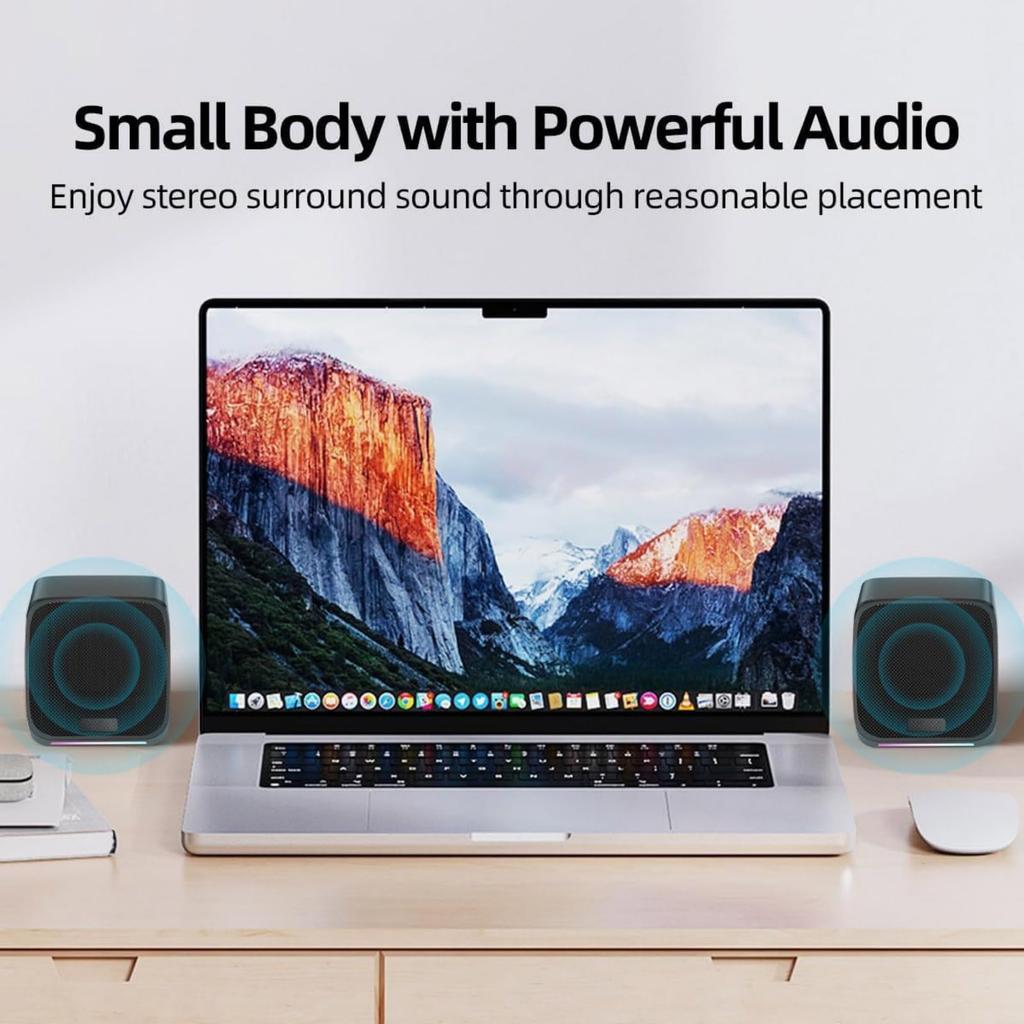 1 Pair of Portable Mini Speakers for Desktops and USB Compact PC Speakers with 3D Surround Sound Laptops, Powered,