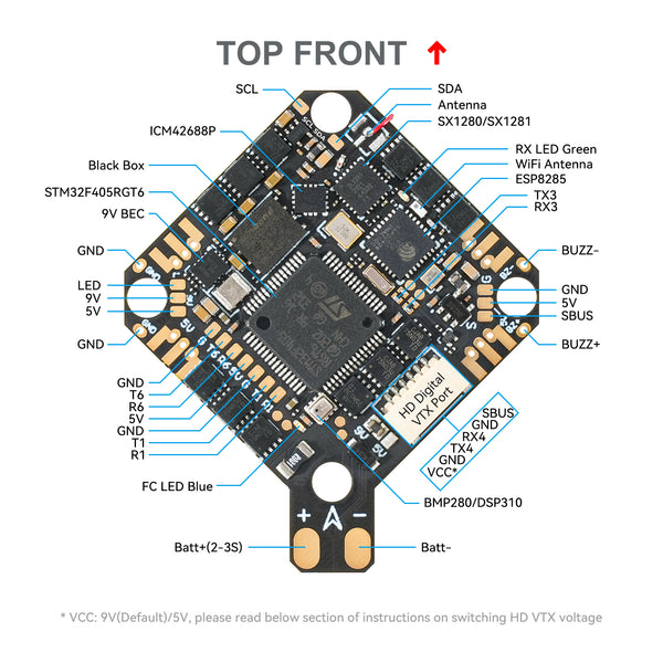F4 2-3S 20A AIO FC BETAFPV V1, Integrated HD VTX with O3 6-Pin PMU for HD Whoop Drones, Dual BEC USB Port