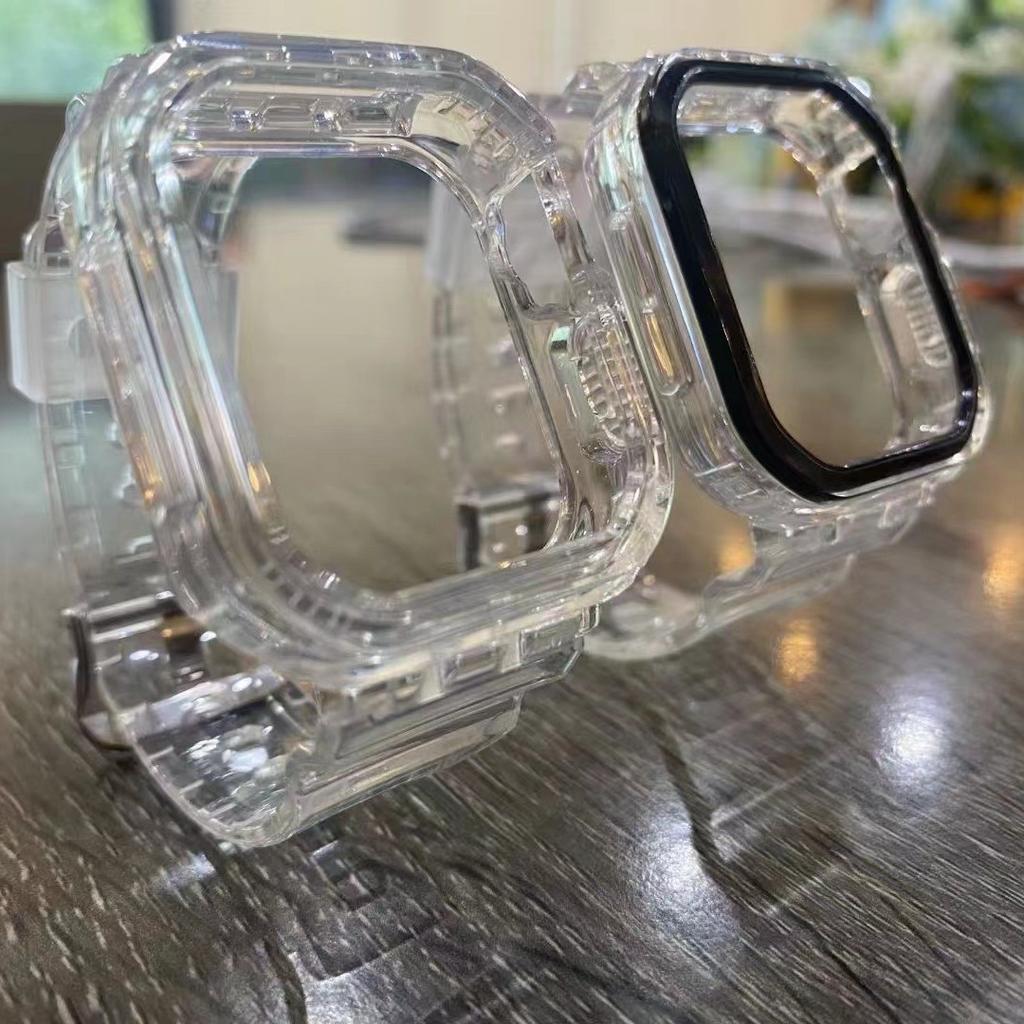 Apple Watch Series 10-го поколения, прозрачный ремешок Ice Tough All-in-one, цветной: Прозрачный, Прозрачный + Черная рамка, Размер: 42ММ, 46ММ