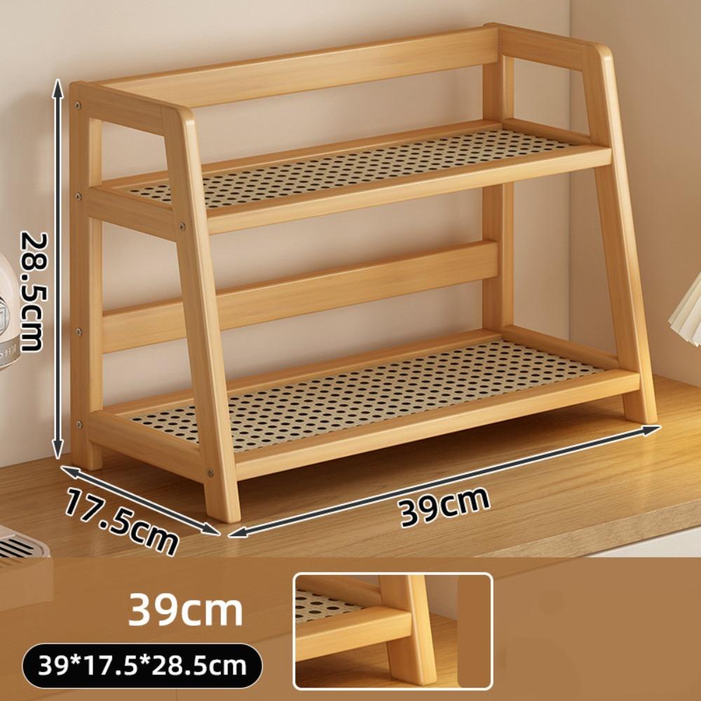 2 Layer Countertop Organizer Multipurpose Bamboo Storage Shelf Retro Kitchen Rack
