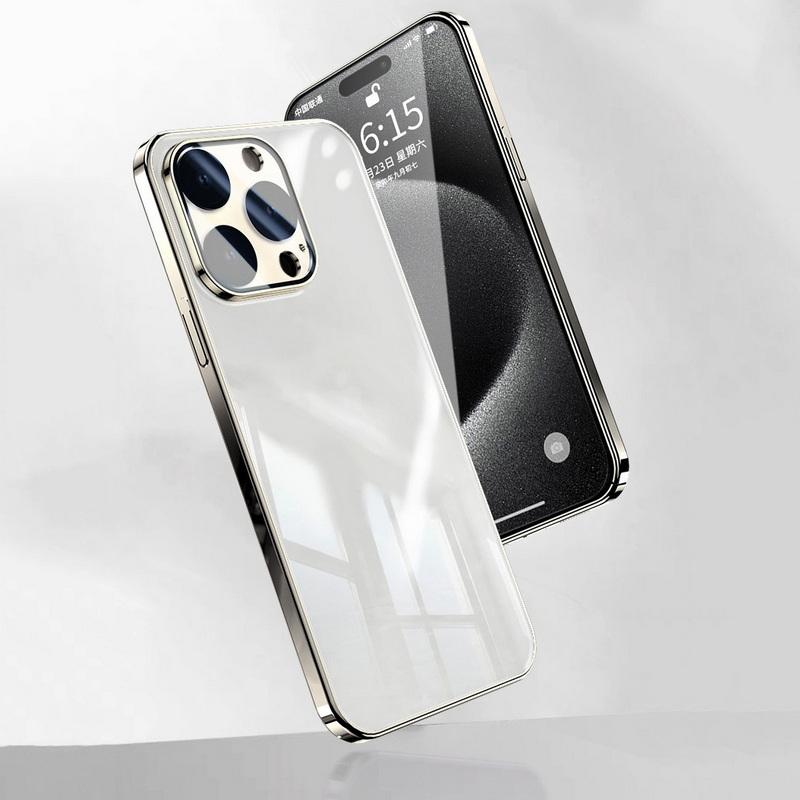 Прозрачный жесткий корпус телефона для iPhone 15 Pro 14 13 Pro Max 12 11 15, роскошная цветная рамка, противоударное стекло, защитный чехол для объектива