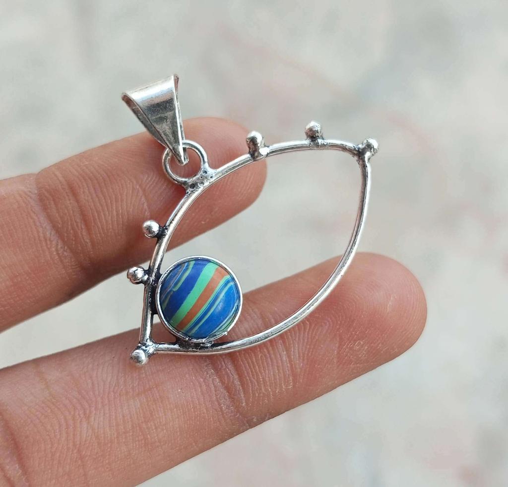 Rainbow Calsilica Gemstone 925 Sterling Silver Plated Casuel Pendant Jewelry NST-J2H17560