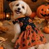 Comfortable Dog Shiny Dress Color-blocking Dog Pumpkin Print Dress  Medium Breeds