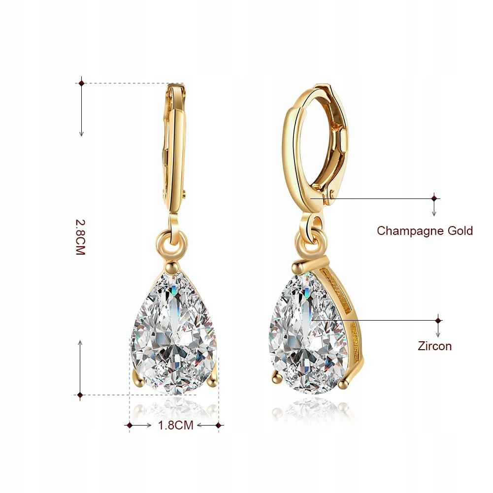 Women's Champagne 14k Gold Drop Teardrop Crystals Clasp Earrings