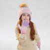 3Pcs/Set Kids Winter Knitted Scarf Gloves Set Pom Pom Ball Rainbow Color Brimless Hat Touchscreen Gloves Neck Warmer Set