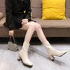 Fashion Footwear Pointed Toe White Elegant Heeled High Heels Half Mid Calf Black Shoes for Woman Women's Boots Demi-season New Rock 2024