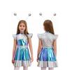 Girls Halloween Alien Costume Outer Space Cutie Dress Set Funny Alien Hair Hoop Accessory Cosplay Outfit