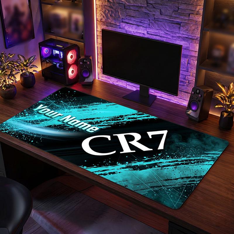 Cristiano Ronaldo Custom Large Mouse Pad, Personalized Name Text Print, Football Logo Non‑Slip Desk Mat Gaming Gift