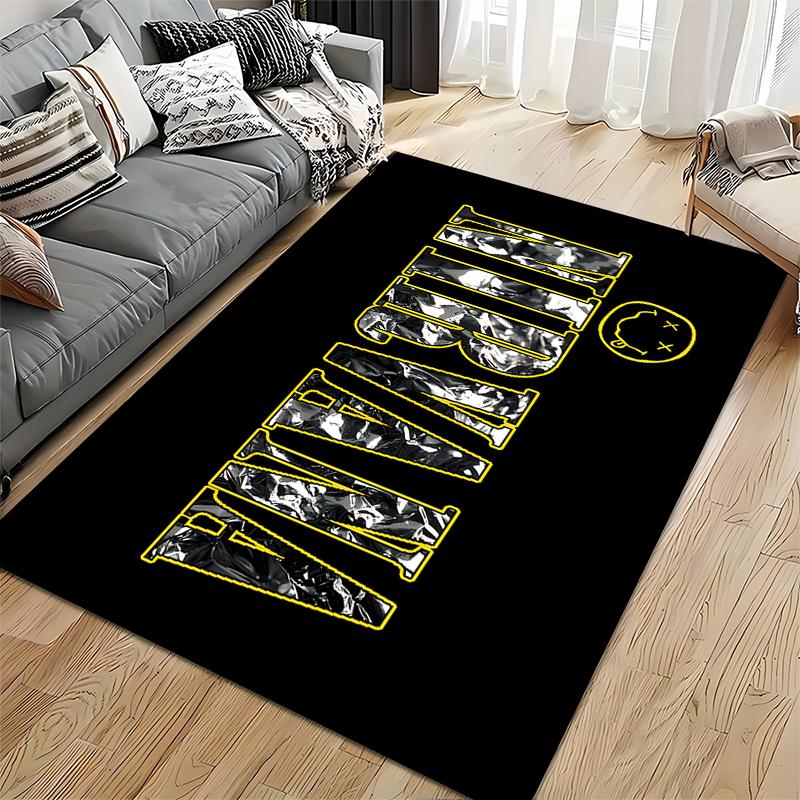 Nirvana Logo Rug with Iconic Smiley Non-slip rug suitable for living room and bedroom sofas.
