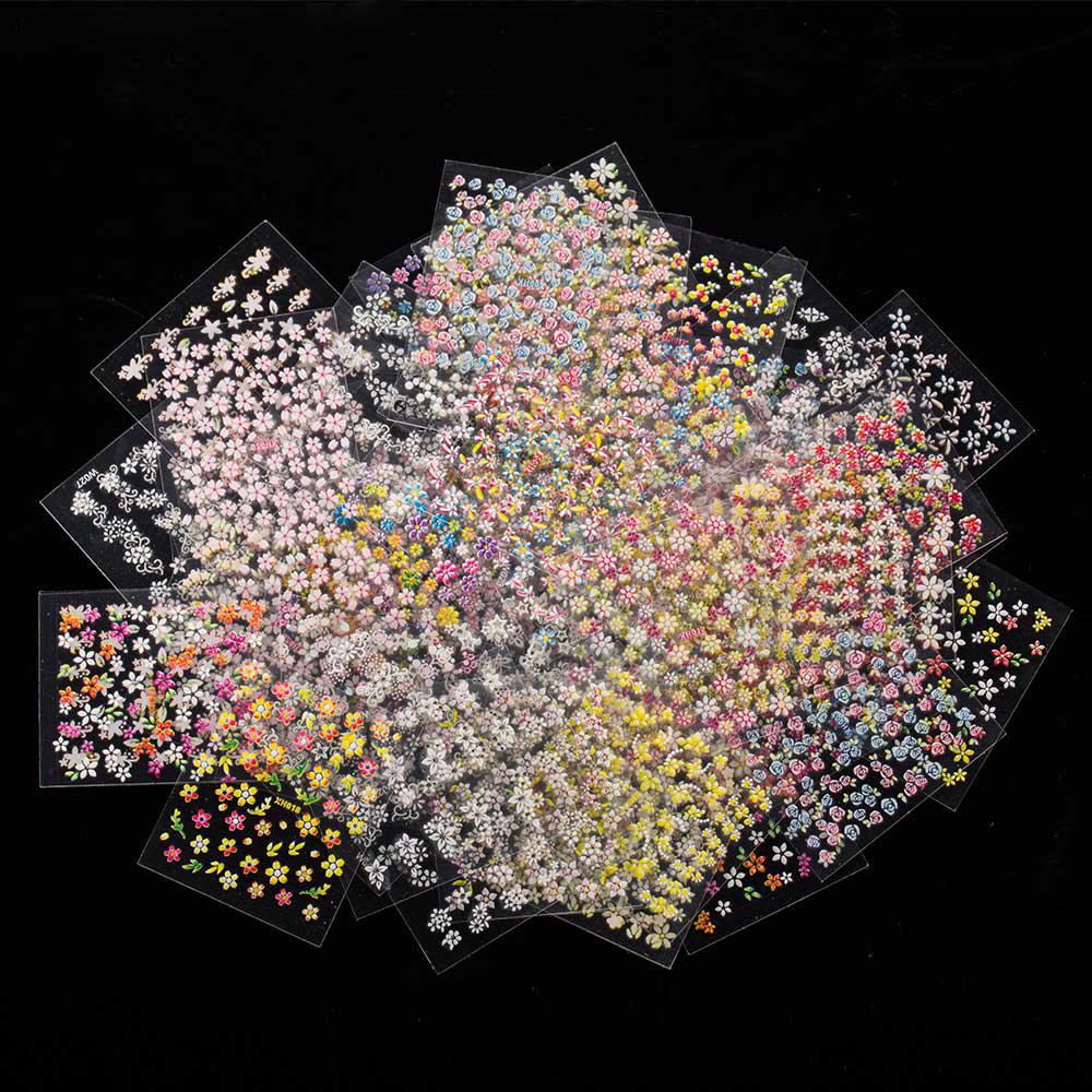 10 листов Mix Color 3D Цветочный дизайн Красивые наклейки для ногтей